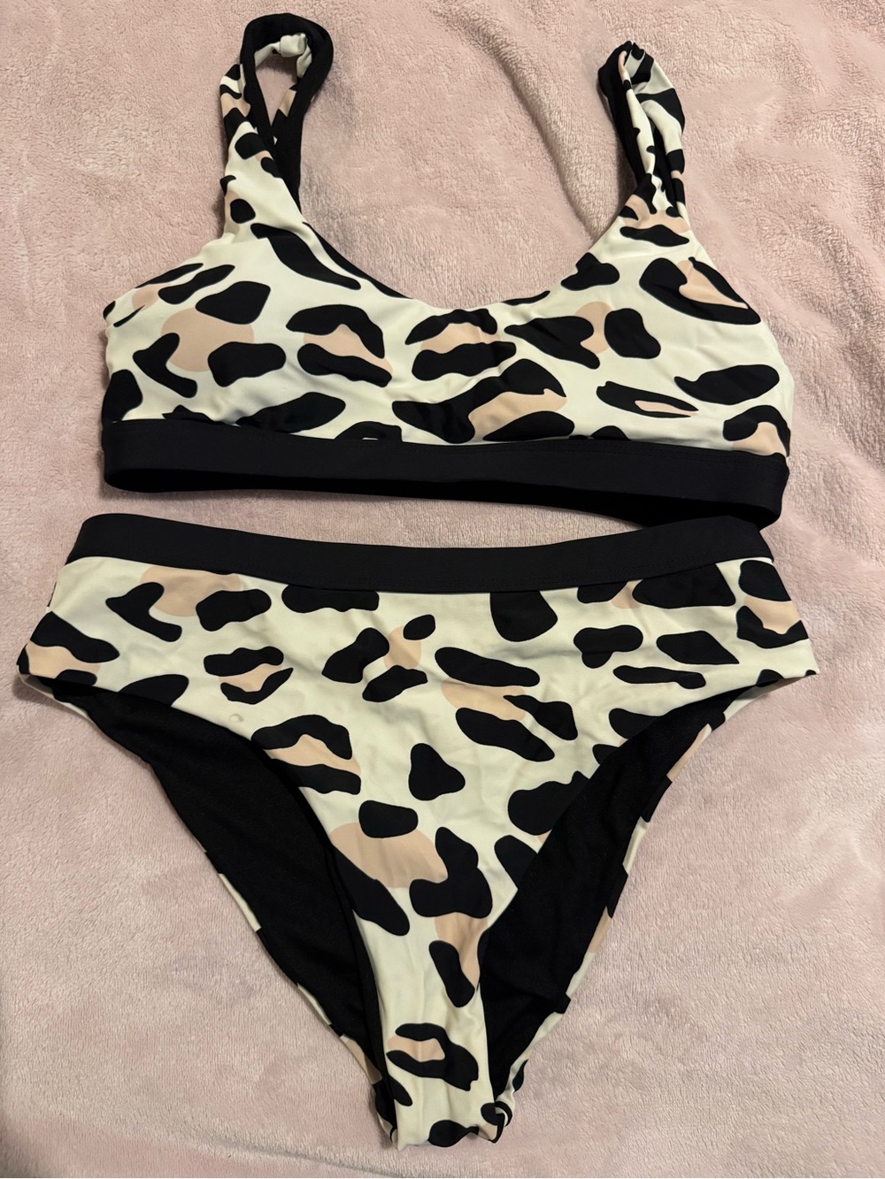 Leopard Print High-Waist Bikini Set - Black & Cream